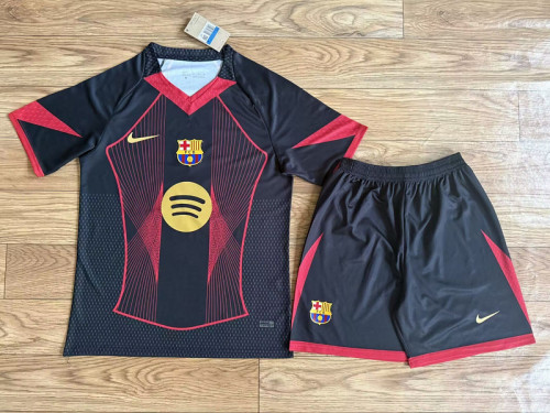 Youth Uniform Kids Kit 2025-2026 Barcelona Black/Red Soccer Jersey Shorts Child Football Set