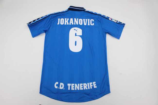 with LFP Patch Retro Jersey 1998-1999 Tenerife JOKANOVIC 6 Away Blue Soccer Jersey Tenerice Football Shirt