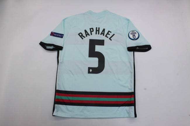 with Front Winner+European Champions Patch Retro Jersey Portugal 2020 RAPHAEL 5 Away Soccer Jersey Vintage Football Shirt