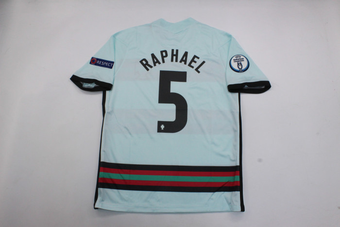 with Front Winner+European Champions Patch Retro Jersey Portugal 2020 RAPHAEL 5 Away Soccer Jersey Vintage Football Shirt
