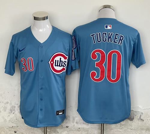 2025 Chicago Cubs TUCKER 30 Light Blue Cool Base Jersey MLB Shirt