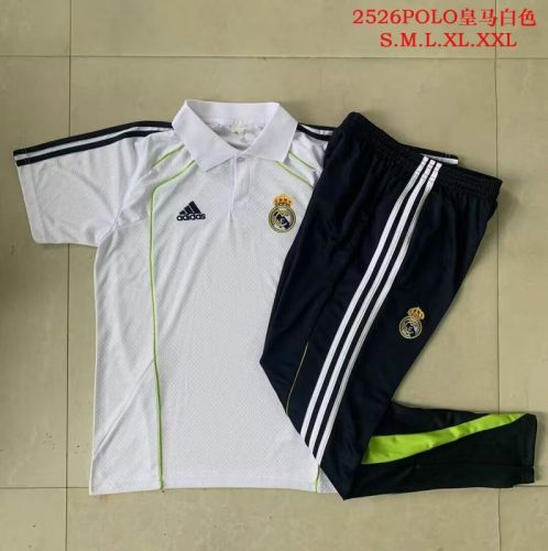 2025-2026 Real Madrid White/Green Soccer Polo and Pants Football Kit