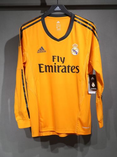 Player Version Long Sleeve Retro Camisetas de Futbol 2013-2014 Real Madrid Third Away Orange Soccer Jersey Real Football Shirt