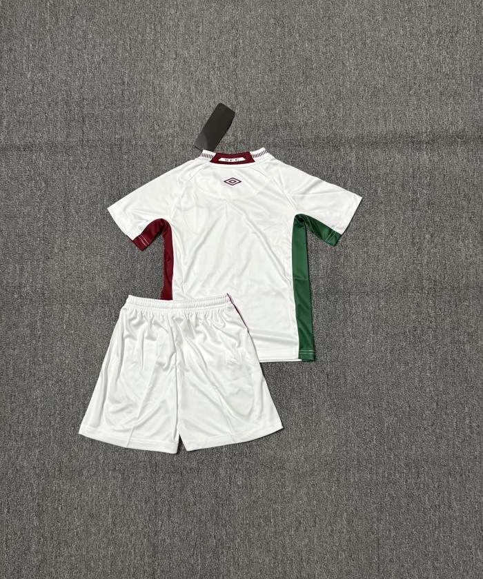 Youth Uniform Kids Kit Fluminense 2025-2026 Away White Soccer Jersey Shorts Child Football Set