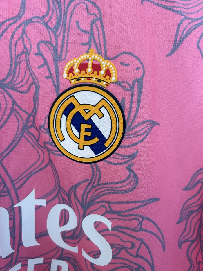 Fan Version Real Madrid 2025-2026 Pink/White Dragon Soccer Jersey Real Football Shirt