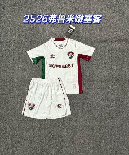 Youth Uniform Kids Kit Fluminense 2025-2026 Away White Soccer Jersey Shorts Child Football Set