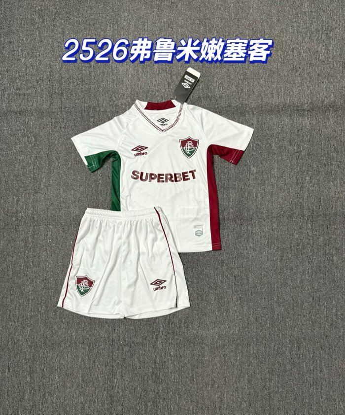 Youth Uniform Kids Kit Fluminense 2025-2026 Away White Soccer Jersey Shorts Child Football Set