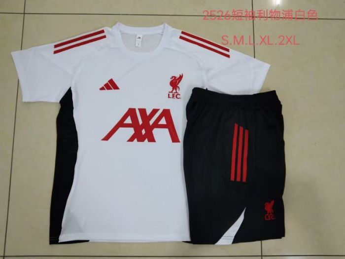 Adult Uniform 2025-2026 Liverpool White Soccer Training Jersey and Shorts Football Set