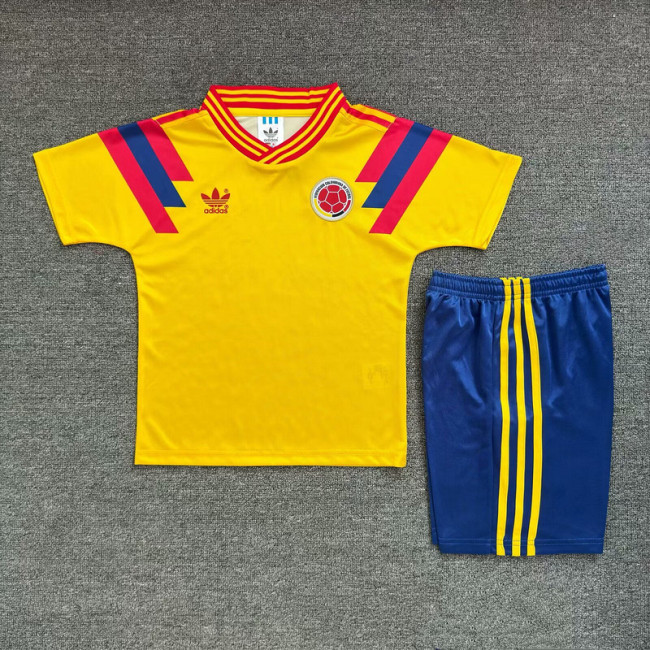 Retro Uniform Youth Uniform Kids Kit Colombia 1990 Home Soccer Jersey Shorts Vintage Child Football Set