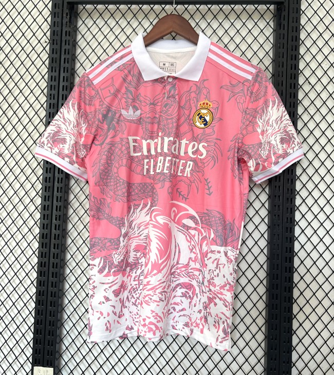 Fan Version Real Madrid 2025-2026 Pink/White Dragon Soccer Jersey Real Football Shirt