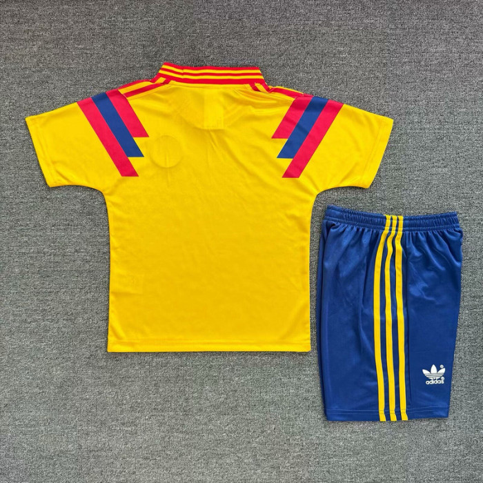 Retro Uniform Youth Uniform Kids Kit Colombia 1990 Home Soccer Jersey Shorts Vintage Child Football Set