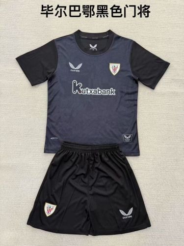 Youth Uniform Kids Kit 2025-2026 Athletic Bilbao Black Goalkeeper Soccer Jersey Shorts Child Football Set