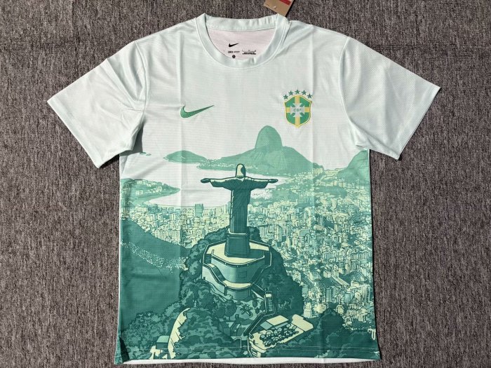 Fan Version 2025 Brazil Green/White Jesus Edition Soccer Jersey Brasil Camisetas de Futbol