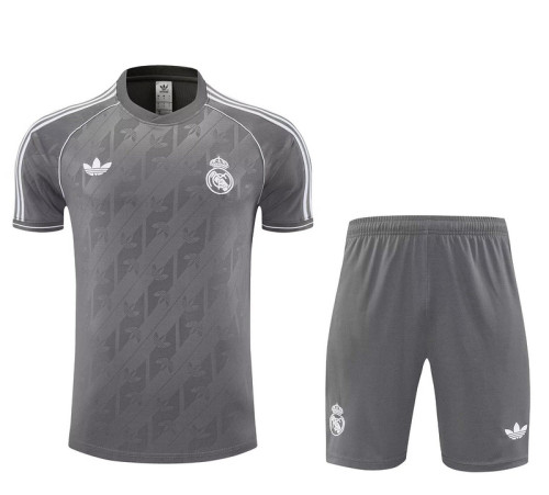 Adult Uniform 2025-2026 Real Madrid Grey Soccer Training Jersey and Shorts Football Set