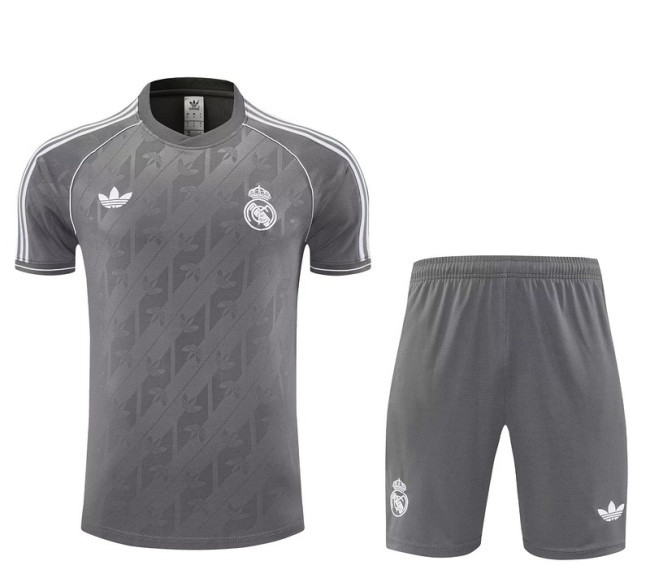 Adult Uniform 2025-2026 Real Madrid Grey Soccer Training Jersey and Shorts Football Set