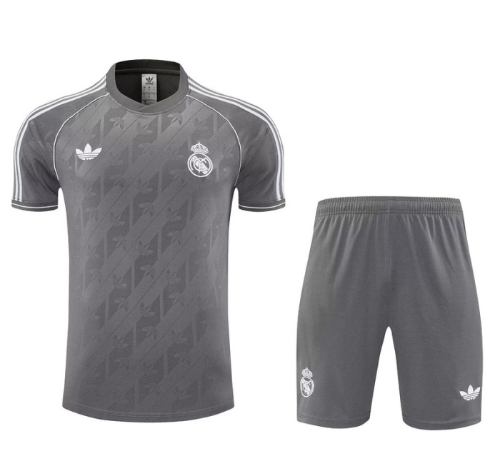 Adult Uniform 2025-2026 Real Madrid Grey Soccer Training Jersey and Shorts Football Set