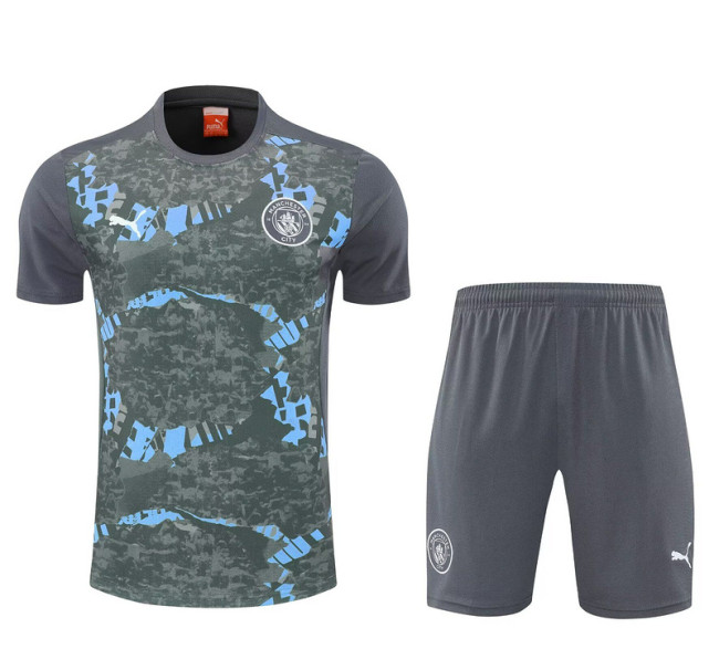 Adult Uniform 2025-2026 Manchester City Dark Green Soccer Training Jersey and Shorts Football Set