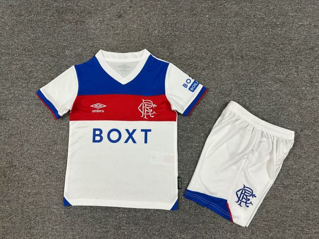 Youth Uniform Kids Kit 2025-2026 Rangers Away White Soccer Jersey Shorts Child Football Set