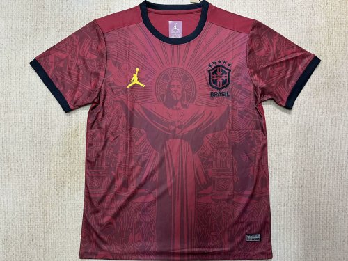 Fan Version 2025 Brazil Maroon Jesus Edition Soccer Jersey Brasil Camisetas de Futbol