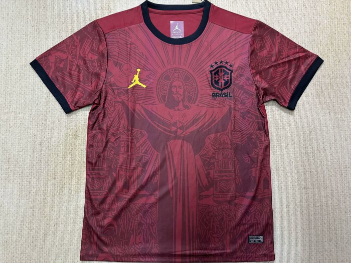 Fan Version 2025 Brazil Maroon Jesus Edition Soccer Jersey Brasil Camisetas de Futbol