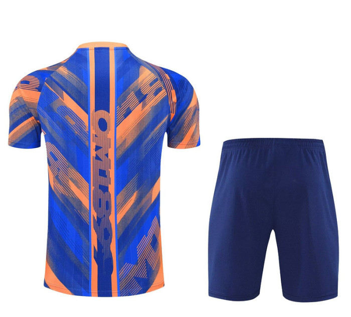 Adult Uniform 2025-2026 Marseille Blue/Orange Soccer Training Jersey and Shorts Football Set