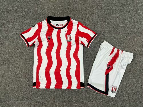 Youth Uniform Kids Kit 2025-2026 Stoke City Home Soccer Jersey Shorts Child Football Set