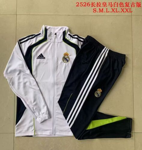 2025-2026 Real Madrid White/Dark Blue Soccer Training Jacket and Pants Football Tracksuit