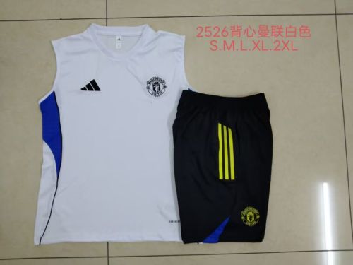 Adult Uniform 2025-2026 Manchester United White/Blue Soccer Training Vest and Shorts Football Set