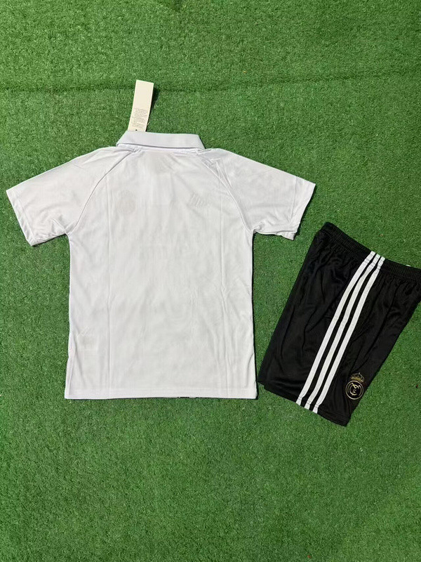Youth Uniform Kids Kit 2025-2026 Real Madrid White Black Dragon Soccer Jersey Shorts Child Football Set