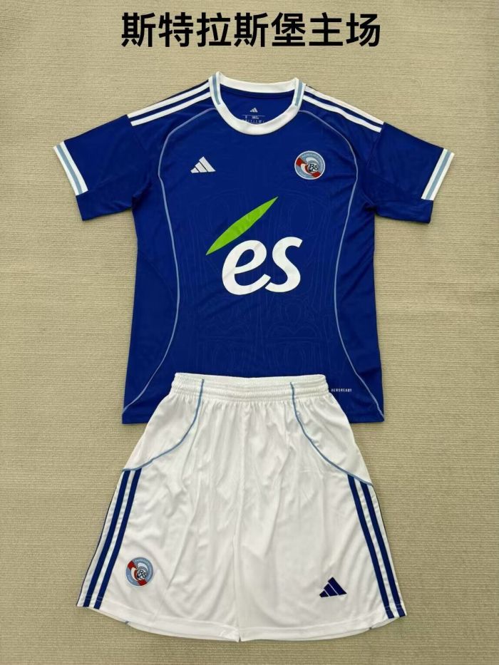 Youth Uniform Kids Kit 2025-2026 Strasbourg Home Soccer Jersey Shorts Child Football Set