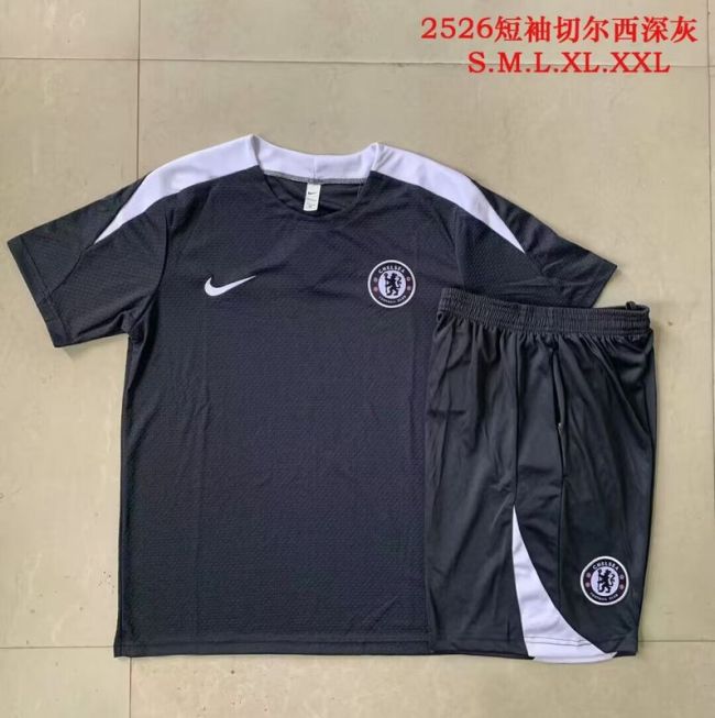 Adult Uniform 2025-2026 Chelsea Black/White Soccer Training Jersey and Shorts Football Set