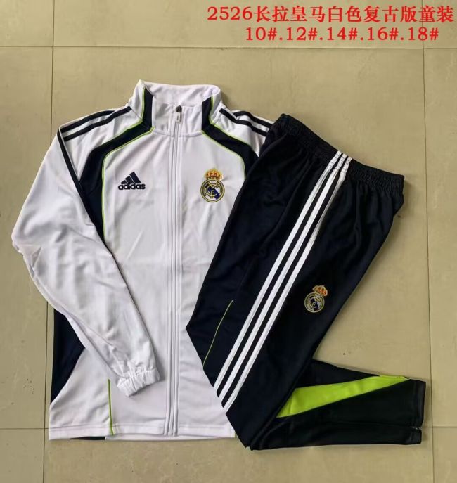 Youth 2025-2026 Real Madrid White/Dark Blue Soccer Training Jacket Football Jacket and Pants