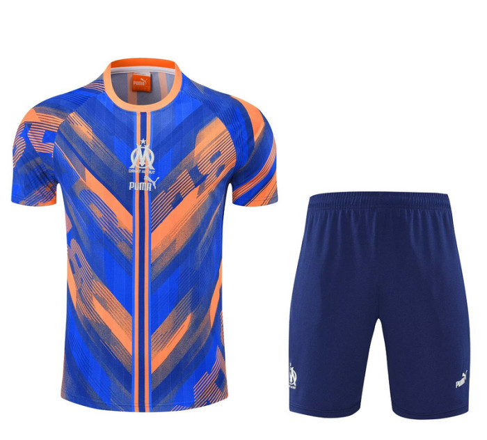 Adult Uniform 2025-2026 Marseille Blue/Orange Soccer Training Jersey and Shorts Football Set
