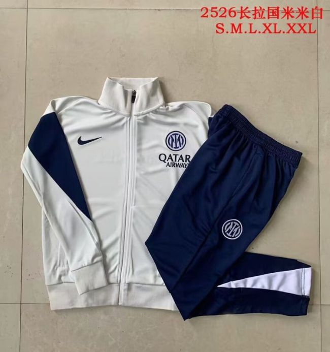 2025-2026 Inter Milan White/Dark Blue Soccer Training Jacket and Pants Football Tracksuit