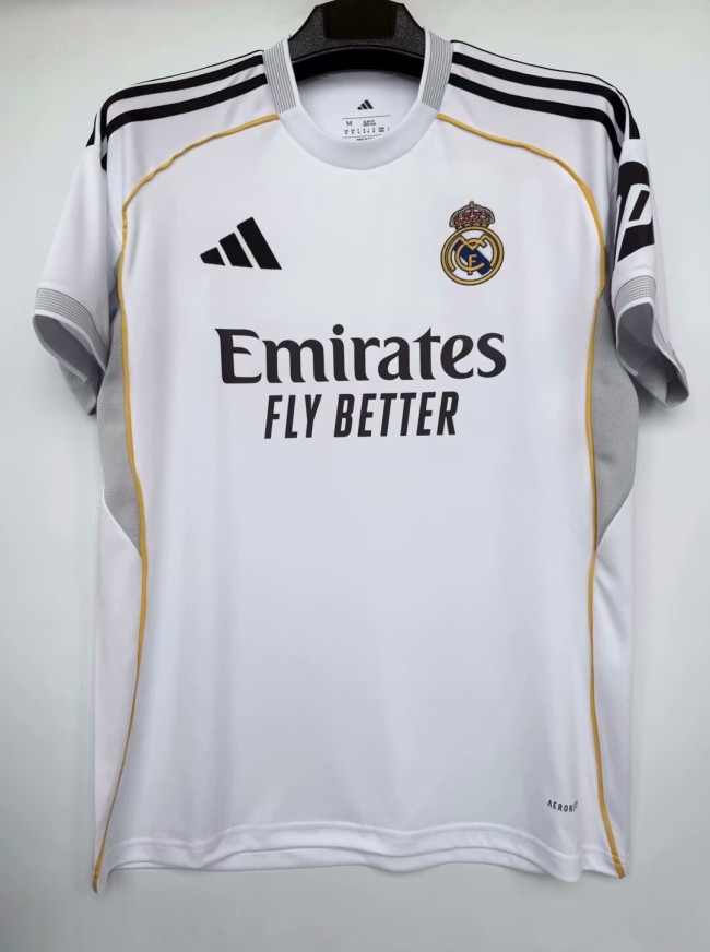 with HP Fan Version 2025-2026 Real Madrid Home Soccer Jersey Real Football Shirt