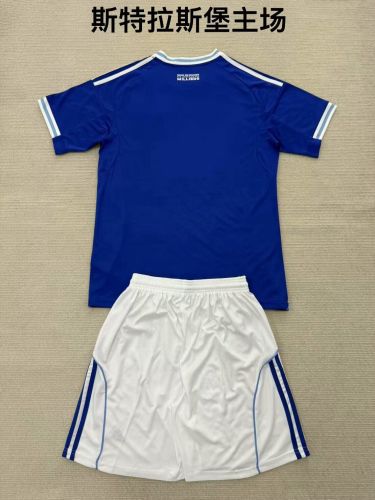 Youth Uniform Kids Kit 2025-2026 Strasbourg Home Soccer Jersey Shorts Child Football Set