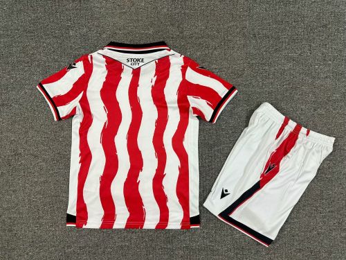 Youth Uniform Kids Kit 2025-2026 Stoke City Home Soccer Jersey Shorts Child Football Set