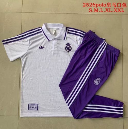2025-2026 Real Madrid White/Purple Soccer Polo and Pants Football Kit