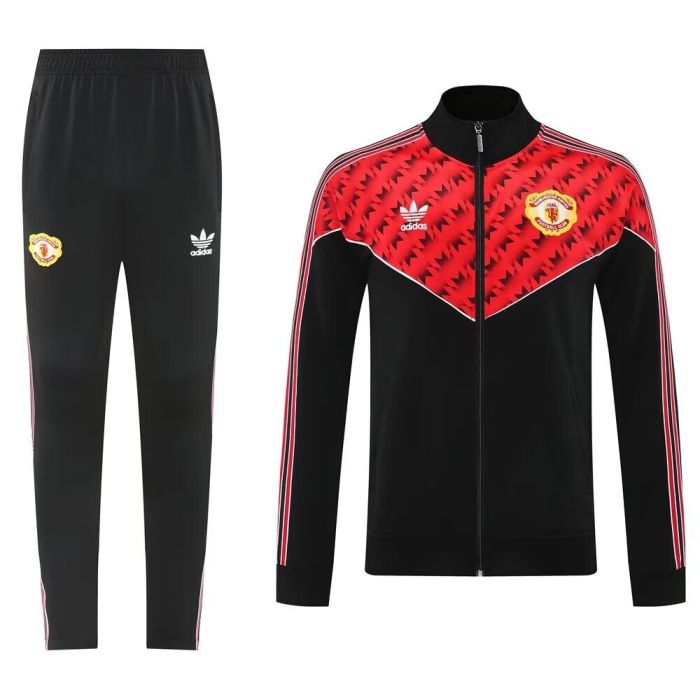 2025-2026 Manchester United White/Black Soccer Training Jacket and Pants Football Tracksuit