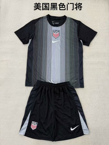 Youth Uniform Kids Kit USA 2025 Black Goalkeeper Soccer Jersey Shorts United States Child Football Set