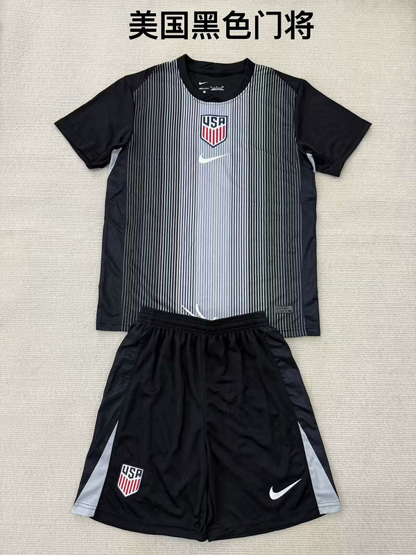 Youth Uniform Kids Kit USA 2025 Black Goalkeeper Soccer Jersey Shorts United States Child Football Set