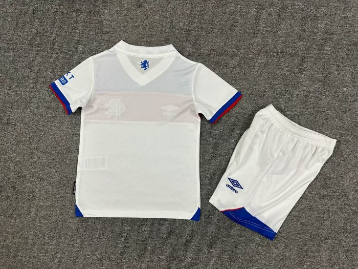 Youth Uniform Kids Kit 2025-2026 Rangers Away White Soccer Jersey Shorts Child Football Set