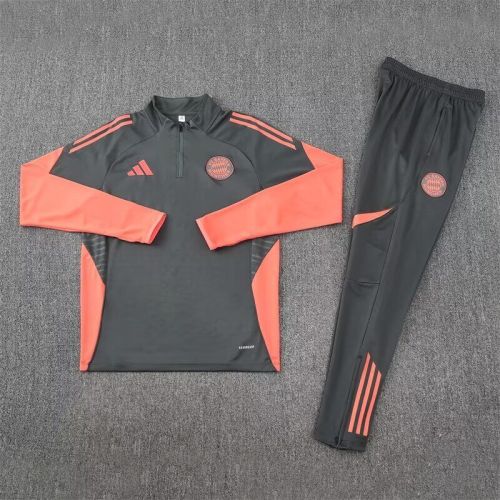 2025-2026 Bayern Munich Dark Grey/Orange Soccer Training Sweater and Pants Football Kit