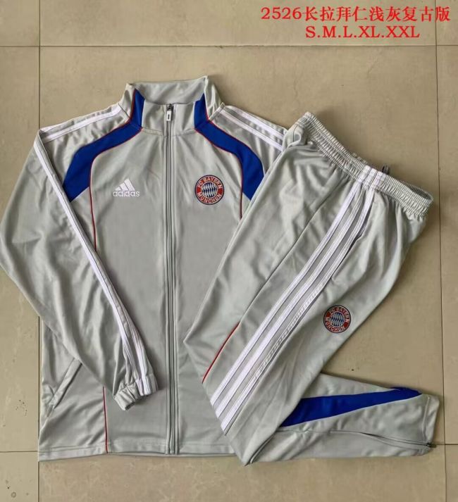 2025-2026 Bayern Munich Grey/Blue Soccer Training Jacket and Pants Football Tracksuit