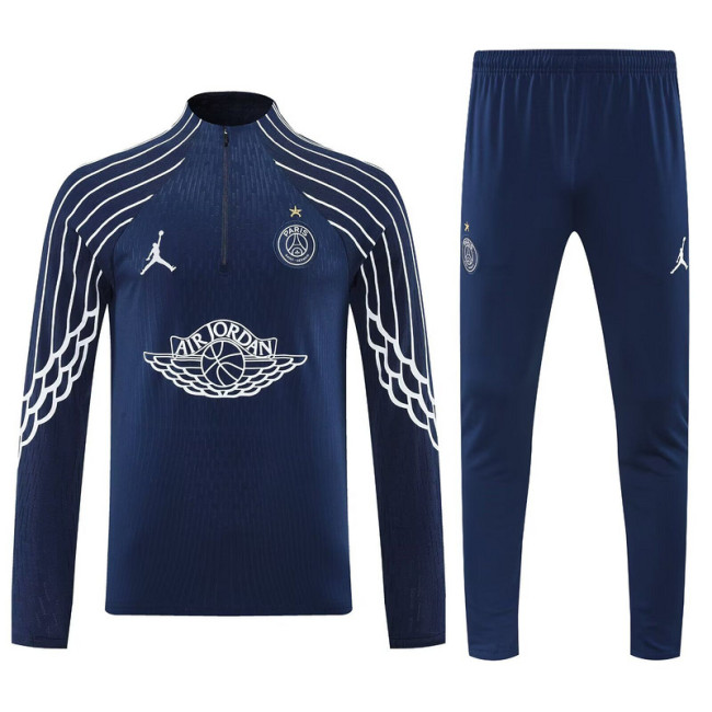 2025-2026 PSG Dark Blue/White Soccer Training Sweater and Pants Football Kit
