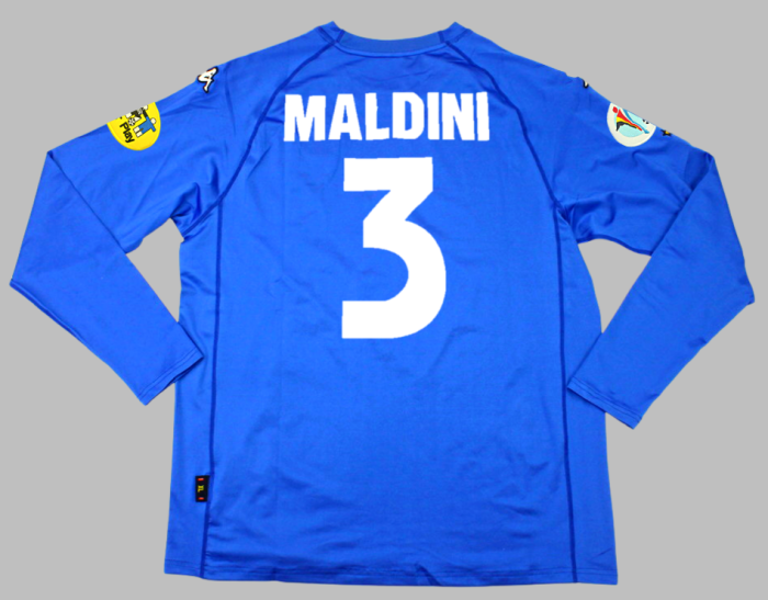 with Patch Long Sleeve Retro Jersey 2000 Italy MALDINI 3 Home Soccer Jersey Vintage Football Shirt