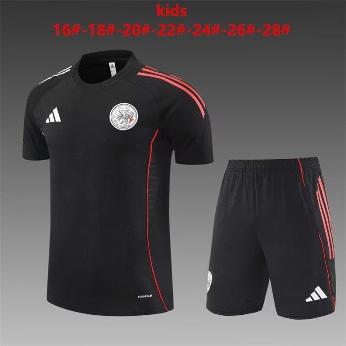 Youth Uniform Kids Kit 2025-2026 Ajax Black Soccer Training Jersey Shorts Child Football Set