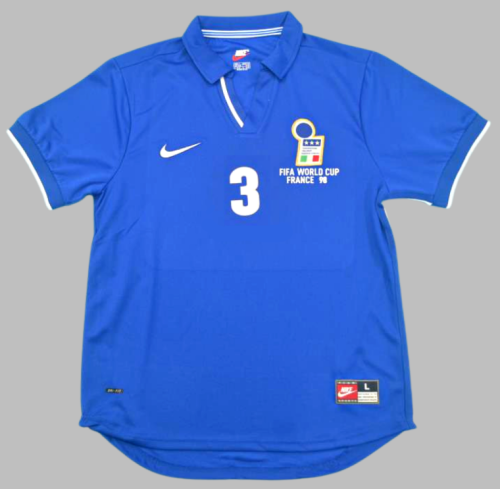 with Front Lettering Retro Jersey 1998 Italy MALDINI 3 Home Soccer Jersey Vintage Football Shirt