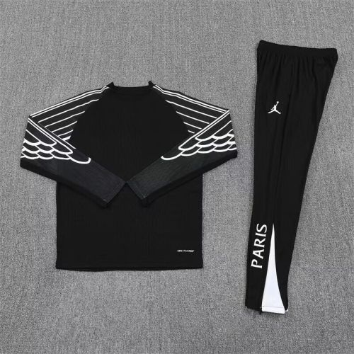 2025-2026 PSG Black/White Soccer Training Sweater and Pants Football Kit