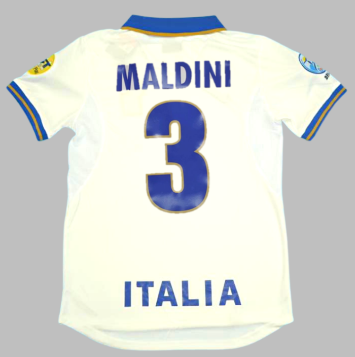 with Patch Retro Jersey 1996 Italy MALDINI 3 Away White Soccer Jersey